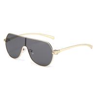 Lunettes de soleil monobloc style léopard, design mode, forme pilote, protection intégrale, surdimensionnées, en métal, tête de guépard
