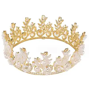 巴洛克风格镶嵌发饰叶水晶圆形公主女童皇冠