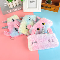 Pochette scolaire multifonction mignonne pour étudiants, kawaii, anime, dessin animé, grande capacité, licorne en peluche, trousse à crayons pour filles