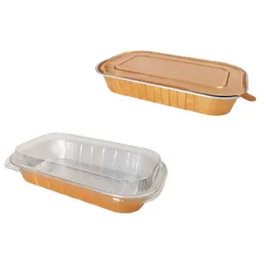 Square 2150ML gold salmon pan disposable tin foil roast fish tray aluminum foil container with plastic/heat seal lid