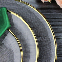Fournitures de décoration de table de mariage, vaisselle transparente, ensembles d'assiettes en verre transparent de luxe de 13 pouces avec bord doré