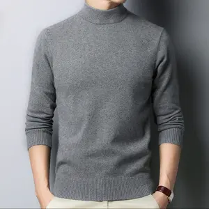 Sweter Wol Musim Dingin untuk Pria Wol Ukuran Besar Kasmir Ukuran Besar Rajutan Leher Tinggi Sweter Pullover Turtleneck Pria