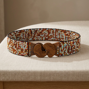 Cinturón de Cintura con Cuentas Multicolores y Hebilla de Madera, Accesorio de Moda Boho Hip Hop para Mujeres y Niñas - Product Image 3