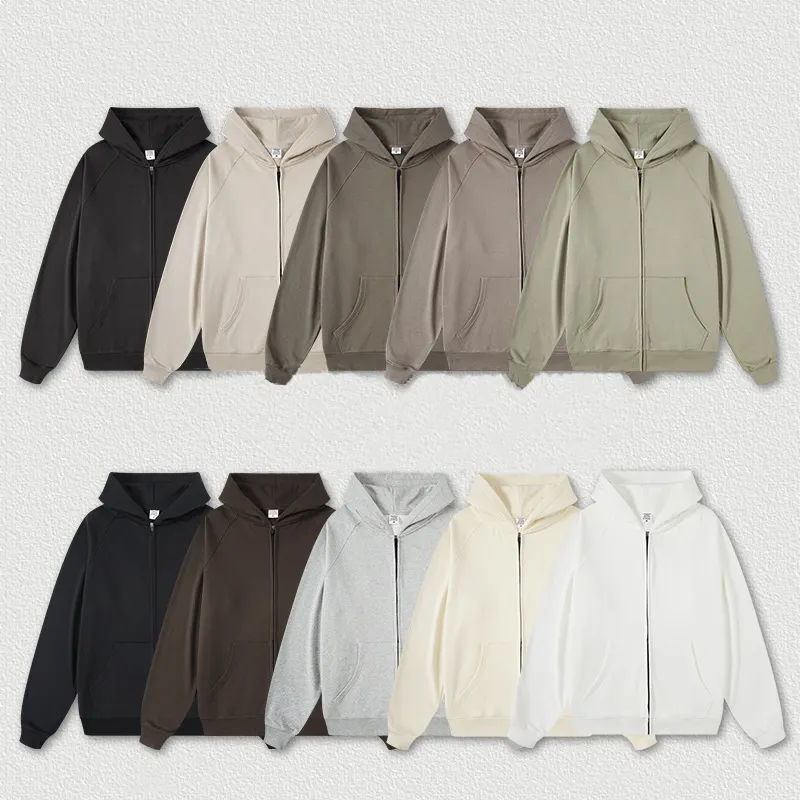 Customized Zip Up Hoodies Mens High Quality Oversized Hoodie Heavyweight Cotton 400g French Terry Drop Shoulder Solid Sweatshirt