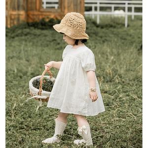 Robes d'été blanches pour petites filles, 100% coton, manches bouffantes - Product Image 2