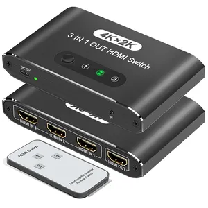 Venta al por mayor Ultra HD 2,0 HDMI Switch 3 en 1 HDMI switch 3 entrada 1 salida 4K negro (los colores se pueden personalizar)