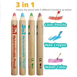 3 IN 1 crayon en bois jumbo crayon de couleur boisé polyvalent soluble dans l'eau aquarelle pastel <span class=keywords><strong>crayons</strong></span> de cire - Product Image 6