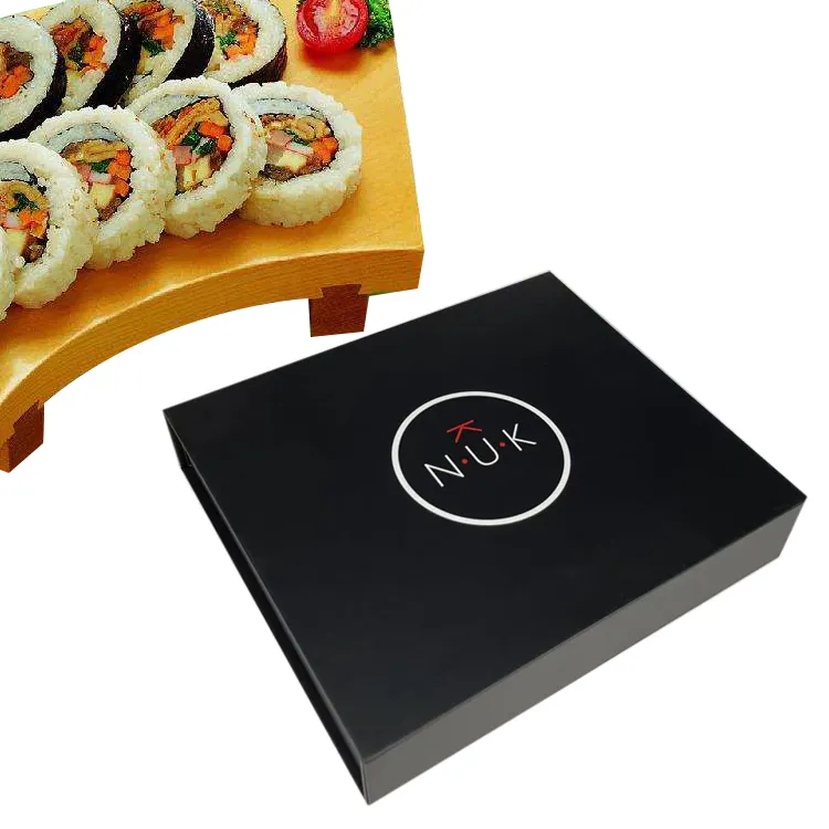 luxury premium flip top food packaging magnetic black paper sushi box