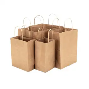 कस्टम डिज़ाइन आपके स्वयं के लोगो रेस्तरां वितरण पैकेजिंग ले लो-ब्राउन क्राफ्ट टेकवे फास्ट फूड पेपर बैग