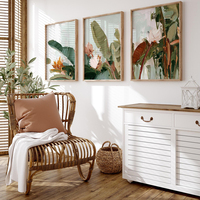 HAOWAI OEMODM 3pcs Set 3 Poster _ Seni Dinding Botani Tropis _ Dekorasi Dinding Triptych Modern Bunga Hijau