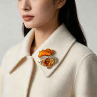 Bros Logam Kristal Zirkon Berlapis Enamel Kuning Amber Gradasi, Hiasan Bunga Ginkgo Bordir Miao Buatan Tangan Kelas Atas