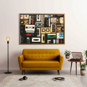 Panel Decorativo con Diseño de Casete de Vinilo, Impresión en Lienzo, Arte Retro para Colgar en la Pared de la Sala de Música, Enmarcado Transparente - Product Image 3