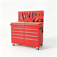 Armoire à outils roulante OEM améliorée à 9 tiroirs avec panneau perforé et station de travail mobile USB pour outils, garantie de 3 ans