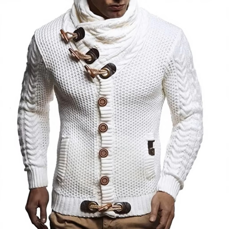 Custom STYLISH Men's Knitted Jacket Vintage Plain Turtleneck Cardigan Sweaters Winter Pullover Casual Sweaters Jumpers