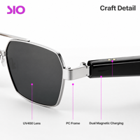   Lunettes de soleil intelligentes à commande tactile, chargement magnétique, traduction IA en temps réel, moniteur d'activité, musique, appels téléphoniques