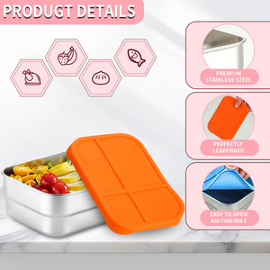Bán buôn rò rỉ bằng chứng <span class=keywords><strong>container</strong></span> lưu trữ thực phẩm cấp thực phẩm thép không gỉ Bento Hộp Ăn Trưa với Silicone có nắp đậy - Product Image 3