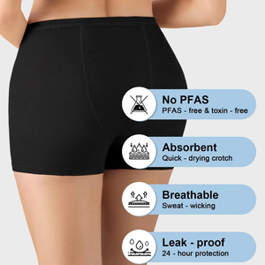 Culottes menstruelles réutilisables OEM 4 couches anti-fuites pour flux abondant, style boxer, en coton (95%), noir et gris, vente en gros - Product Image 1