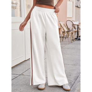 Pantalon large pour femme, taille haute, élastique, fente latérale, coupe ample, décontracté, pour l'entraînement, avec poches, en tissu tricoté respirant - Product Image 3