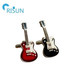 Metal Alloy Brass Stamped Musical Instrument Enamel Electric Guitar Cufflinks Custom <strong>Rockstar</strong> Cuff Links for Men - Product Image 4