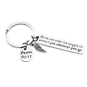 Gran oferta llavero de Metal llavero él ordenará a sus ángeles que te protejan donde quiera que vayas llavero único para uso Personal - Product Image 1