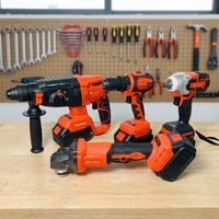 Juego de Herramientas Eléctricas Inalámbricas de 21V, 4 Piezas, Martillo, Amoladora, Llave Inglesa, Taladro, OEM, Bricolaje, Reparación del Hogar, Caja de Plástico Portátil