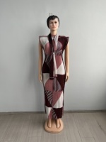 Ensemble Robe Longue Africaine Grande Taille pour Femme, Motif Floral, en Polyester, Légère, Extensible dans les Quatre Sens, Coupe Slim, Idéale pour l'Été