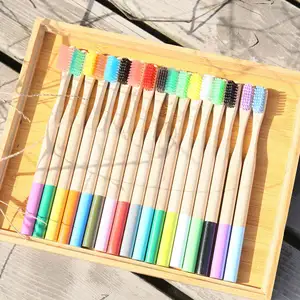 Wholesale Multicolor Wooden Charcoal Bamboo Handle Toothbrush Independent Packaging With Round Handle Toothbrush