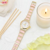 Montre unisexe élégante en laiton plaqué or 18 carats avec boîtier en alliage Hengdian, émail rose et zircon, vente en gros, non étanche