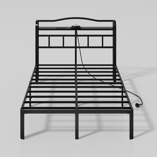 Design Best Hot Sale Steel Bed Frame Mattress Foundation Under Bed Storage Queen Size Spring Needed Steel Double Bed