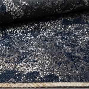 Rideaux occultants jacquard texturés en marbre de luxe DaiRui, bleu marine argenté métallisé, avec œillets, pour salon - Product Image 3