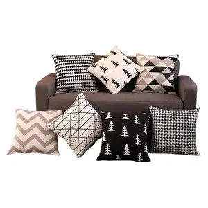 Modern Pillowcase Geometric Black Grid Wholesale Luxury Cotton Linen Cushion Cover Pillow Cover