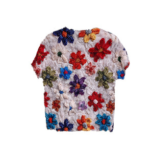 Camiseta Plisada Miyake PY2026 para Mujer, Manga Corta, Cuello Redondo, Estampada, Roja, Ajustada, Camiseta Básica Holgada y Elástica para Verano - Product Image 4