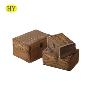 Kotak Perhiasan Kayu Pinus Coklat Mewah Pedesaan Kotak Kayu Penyimpanan Bersarang Dekoratif untuk Perhiasan Kotak Hadiah Kayu Mewah
