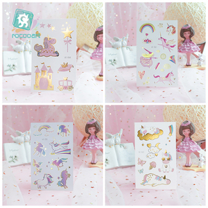 Nuovo arrivo cartoni animati per bambini metallizzato oro corpo temporaneo Flash tatuaggi <span class=keywords><strong>unicorno</strong></span> decorazioni di compleanno adesivi per ragazze - Product Image 6