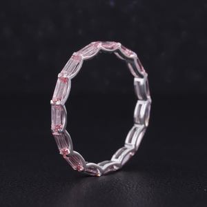 Starsgem <span class=keywords><strong>Bague</strong></span> pour femme en or blanc massif 14K 2*4mm taille émeraude pierres précieuses <span class=keywords><strong>saphir</strong></span> cultivées en laboratoire couleur rose bande éternelle - Product Image 3