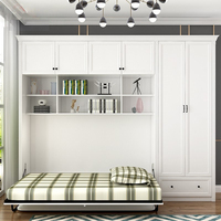 Lit mural Murphy intégré de style européen moderne, bureau invisible rabattable, bibliothèque, design simple pour petite chambre à coucher