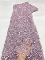 Tissu en dentelle brodée de perles florales africaines de luxe 100% polyester