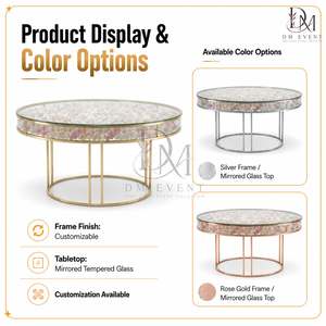 Table de salle à manger ronde personnalisée en acier inoxydable doré avec base circulaire et plateau en verre trempé miroir - Product Image 4