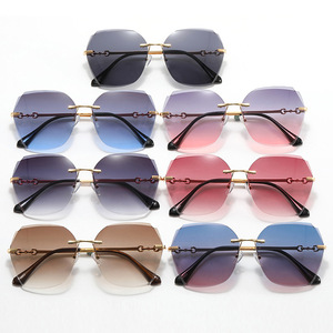 Sunglasses <b>Frameless</b> PC Lens Gold <b>Frame</b> UV400 Women Fashion Sun Protection Travel Driving - Product Image 4