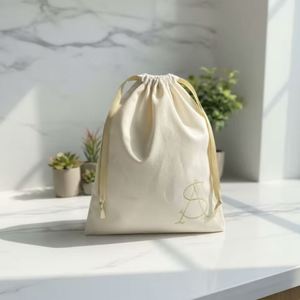 Bolsa de Almacenamiento con Cordón de Algodón Muselina Biodegradable, Impresa con Logotipo Personalizado, Color Personalizado, Impresión Flexográfica - Product Image 2