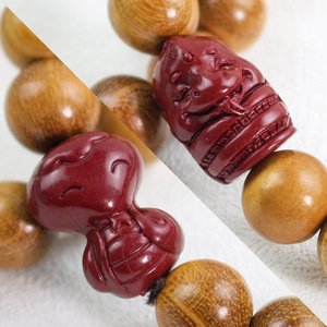 Snake Year Wood <b>Bracelet</b> 10mm 17 Beads <b>Red</b> Cinnabar Unisex Everyday Wear Cultural Collectible Jewelry - Product Image 3