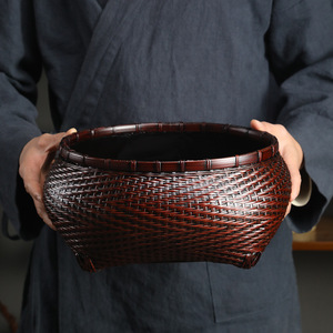 Bamboo Woven Round Charcoal <b>Basket</b> Handmade <b>Storage</b> For Kitchen Single Tier - Product Image 3