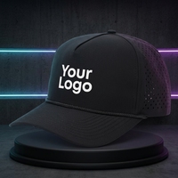 OEM Custom Logo Laser Cut Holes Performance Flat Bill Brim Hydro Nylon Rope 5 6 7 Panels Waterproof Snapback Baseball Cap Hat