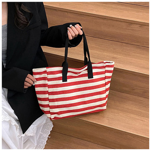 Túi vải đi làm-Túi xách công suất lớn cho nữ-Túi tote đeo vai sọc phong cách mới-Phiên bản Hàn Quốc - Product Image 1