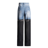Vente en gros de streetwear pour femmes, pantalon à blocage de couleur transparent, pantalon en jean à mailles en dentelle noire délavées pour femmes