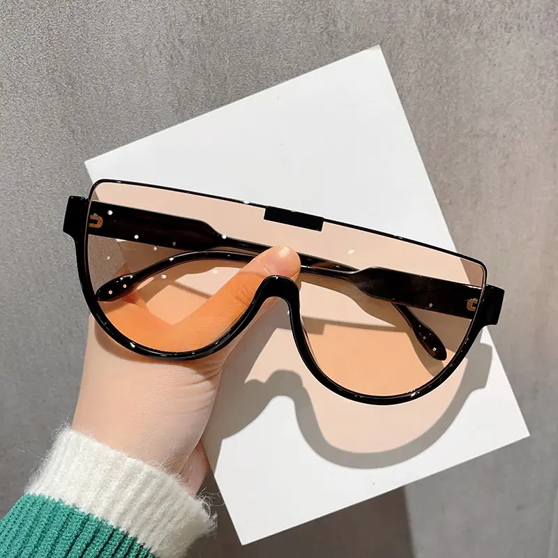 Lunettes de soleil une pièce demi-monture en stock en usine lunettes d'ombrage orange pour femmes vente en gros de lunettes Oculos UV400 surdimensionnées