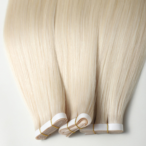 Capelli Umani Russi di Qualità Lussuosa, <span class=keywords><strong>Colore</strong></span> <span class=keywords><strong>Biondo</strong></span> <span class=keywords><strong>Platino</strong></span> Remy # Extension per capelli invisibili con nastro adesivo, lunghezza 60 pollici, a doppia trama - Product Image 3