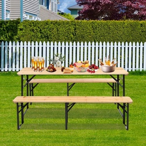Ensemble de Table à bière pliante <span class=keywords><strong>en</strong></span> <span class=keywords><strong>bois</strong></span> <span class=keywords><strong>avec</strong></span> <span class=keywords><strong>banc</strong></span>, 3 pieds, pique-nique, plage <span class=keywords><strong>en</strong></span> plein air, qualité parfaite - Product Image 6