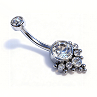 Anneau de piercing pour nombril en zircon stérile de qualité médicale G23 ASTM 36, plaqué or 14 carats, fileté et perlé