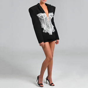 Giacca da donna autunnale RNSHANGER giacca Casual da donna <span class=keywords><strong>con</strong></span> cuciture in <span class=keywords><strong>pizzo</strong></span> monopetto Blazer Blazer da donna Vintage giacca sottile da donna - Product Image 3